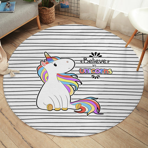 Image of Little Colorful Unicorn Stripes SWYD5202 Round Rug