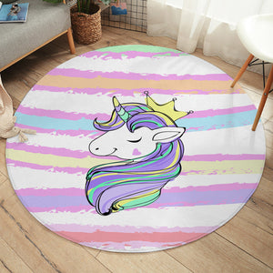 Happy Unicorn Queen Crown Colorful Stripes SWYD5203 Round Rug