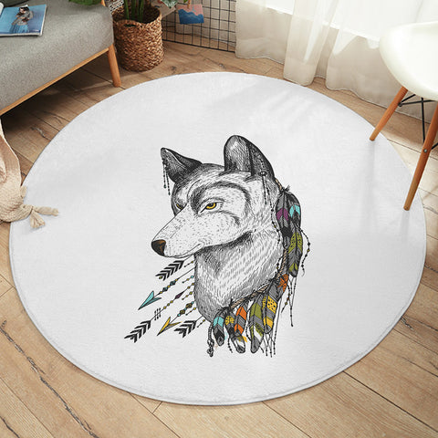 Image of Dreamcatcher Wolf White Theme SWYD5240 Round Rug