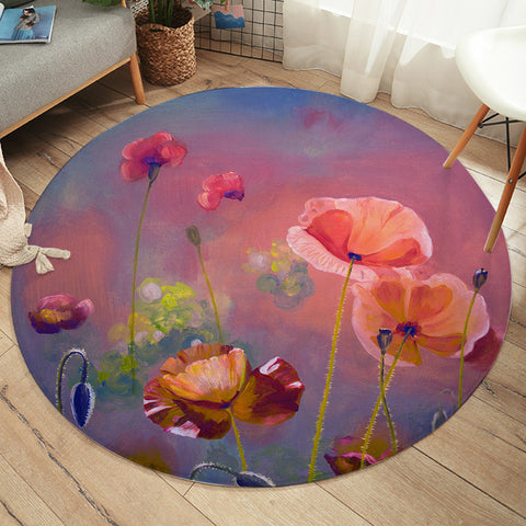 Image of Watercolor Flowers Peach Pink Theme SWYD5241 Round Rug