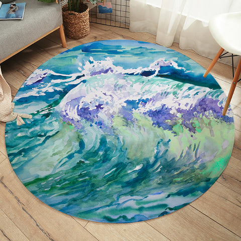 Image of Watercolor Blue Waves Japanese Art  SWYD5246 Round Rug