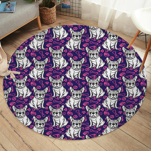 Image of Multi Little Pug Cute Food Sketch Purple Theme SWYD5252 Round Rug