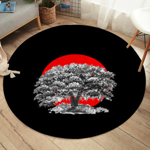 Big Tree Red Sun Japanese Art  SWYD5257 Round Rug