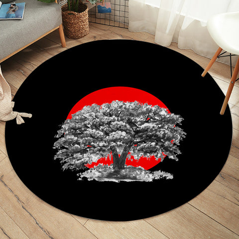 Big Tree Red Sun Japanese Art  SWYD5257 Round Rug