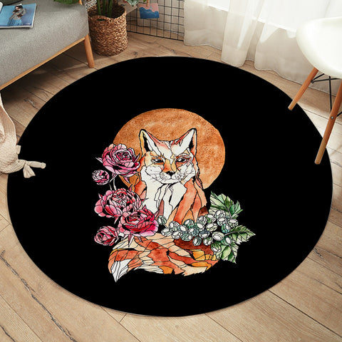 Image of Watercolor Floral Fox Illustration SWYD5266 Round Rug