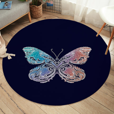 Image of 2-Tone Gradient Blue Red Butterfly Navy Theme SWYD5329 Round Rug