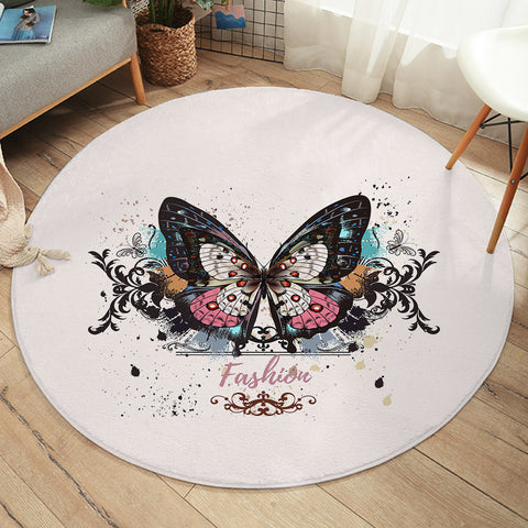 Image of Fashion Butterfly White Theme SWYD5330 Round Rug
