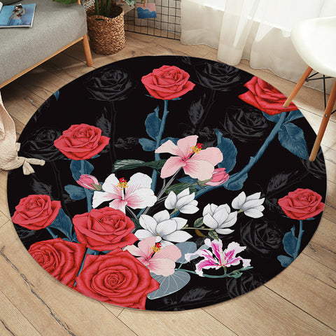 Image of Roses Black Shadow Theme SWYD5336 Round Rug