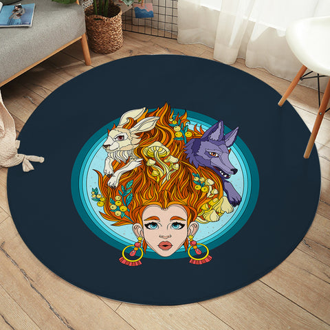 Image of Jungle Lady Rabbit & Wolf Illustration SWYD5337 Round Rug