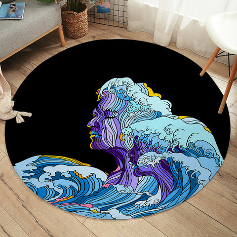 Image of Modern Art - Face Waves Pink & Blue Illustration SWYD5338 Round Rug