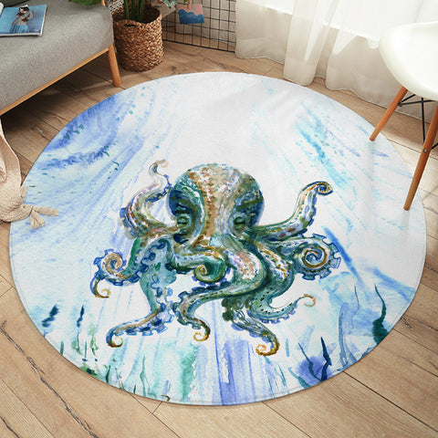 Watercolor Big Octopus Blue & Green Theme  SWYD5341 Round Rug