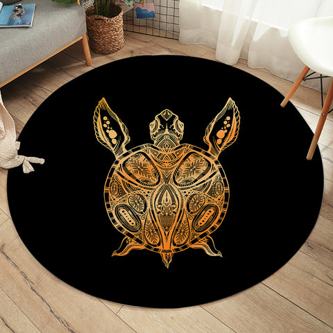 Image of Golden Aztec Pattern Turtle SWYD5348 Round Rug