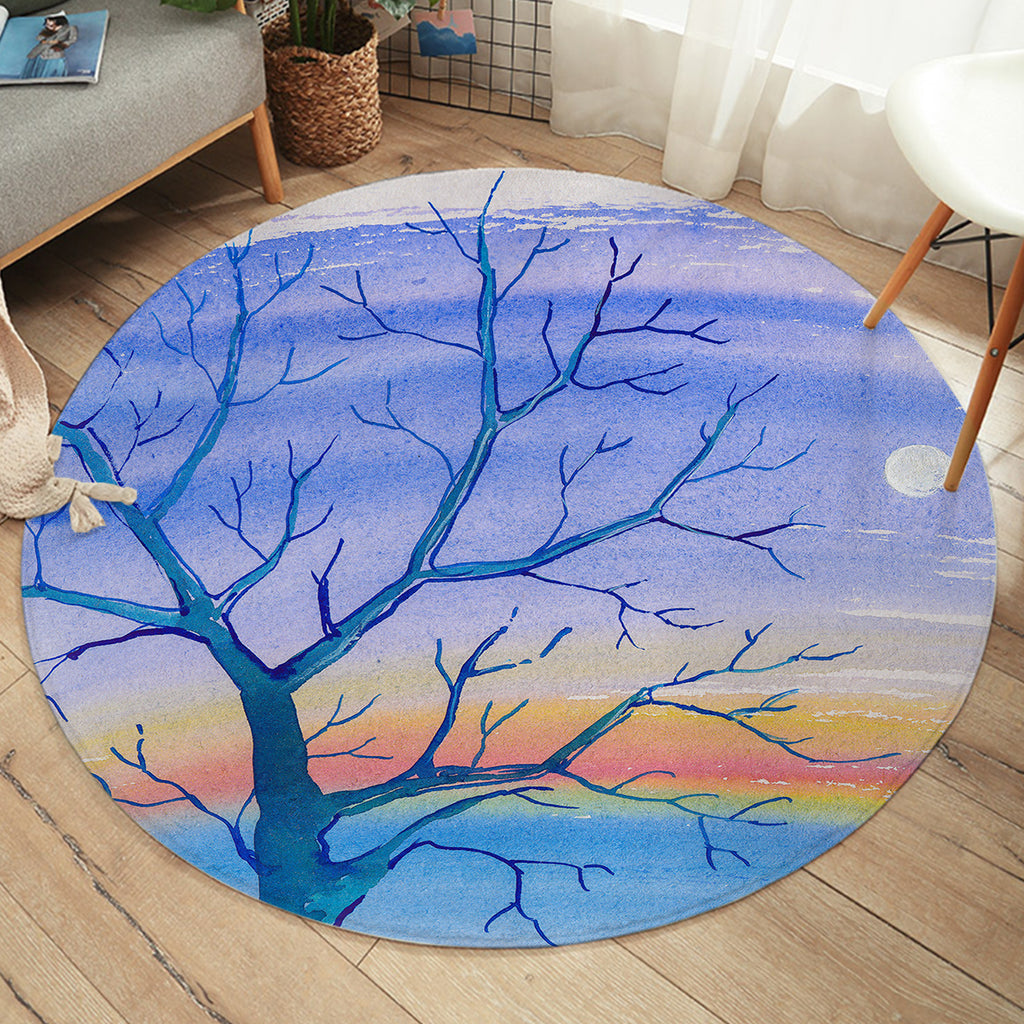 Watercolor Big Tree & Rainbow Blue Theme SWYD5351 Round Rug