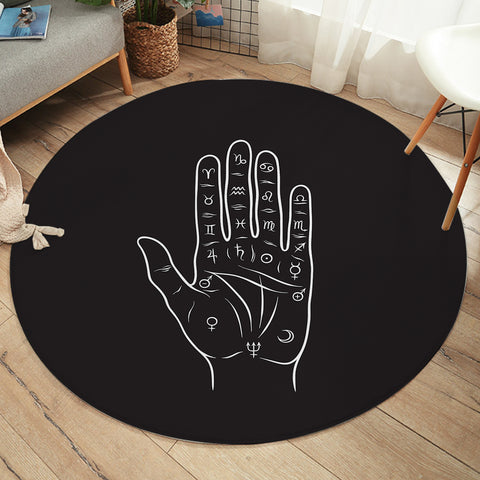 Image of Zodiac Sign On Hand Black Theme  SWYD5357 Round Rug