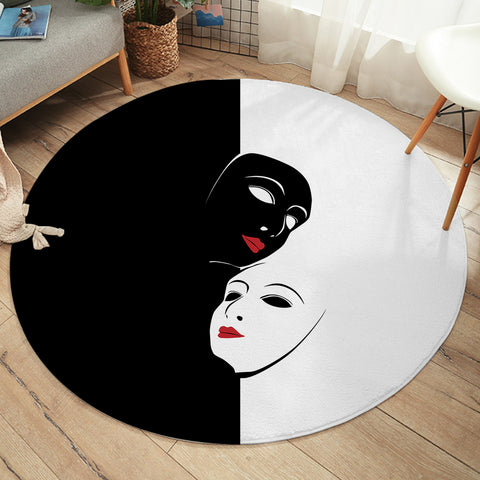 Image of B&W Face Masks Red Lips SWYD5447 Round Rug