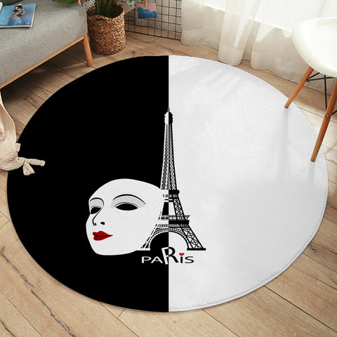 Image of B&W Paris Eiffel Tower Face Mask Red Lips  SWYD5448 Round Rug