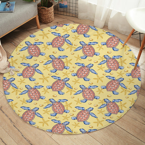 Image of Multi Ocean Turtles Yellow Theme SWYD5449 Round Rug