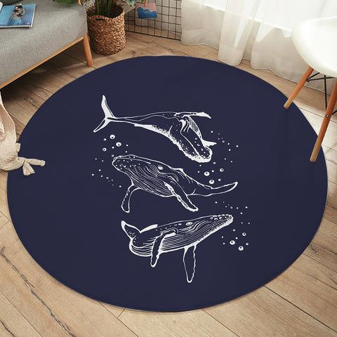 Image of Three Big Whales White Sketch Navy Theme  SWYD5450 Round Rug