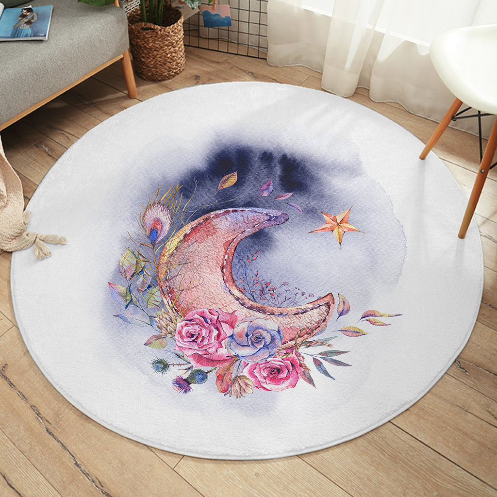 Watercolor Flowers And Moon SWYD5465 Round Rug