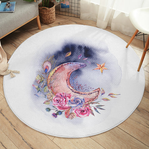 Image of Watercolor Flowers And Moon SWYD5465 Round Rug