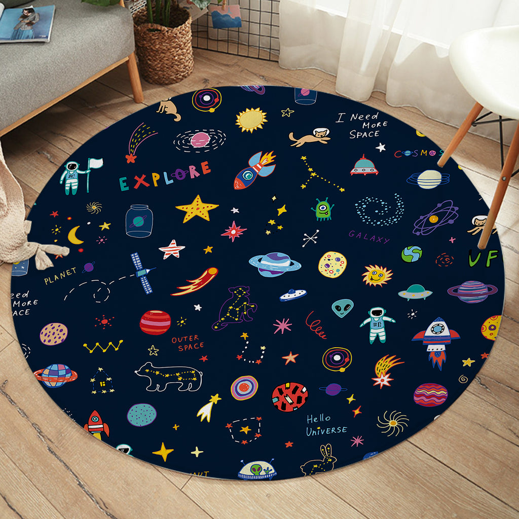 Cute Colorful Tiny Universe Draw SWYD5467 Round Rug