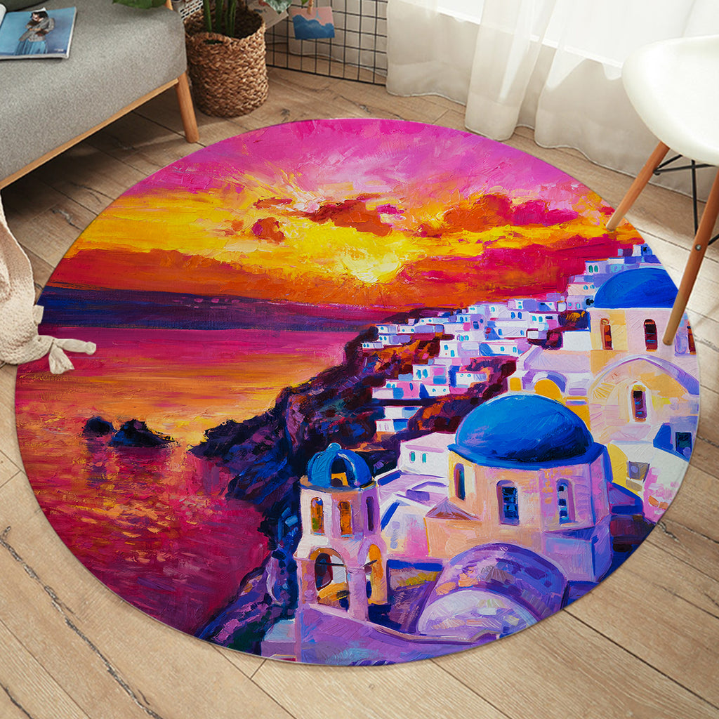Beautiful Sunset Watercolor Italia Landscape View SWYD5475 Round Rug
