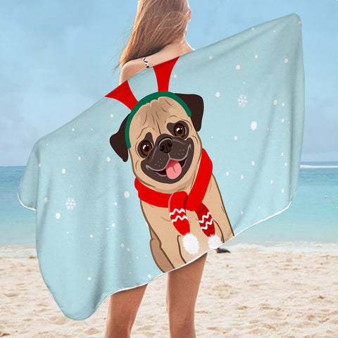 Image of Christmas Pug SWYJ0678 Bath Towel