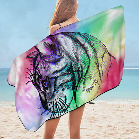 Image of Rainbow Kitty Sketch SWYJ1385 Bath Towel