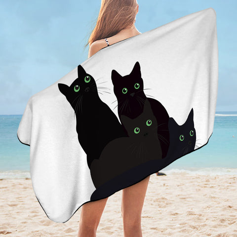 Image of Four Green Eyes Black Cats  SWYJ3379 Bath Towel