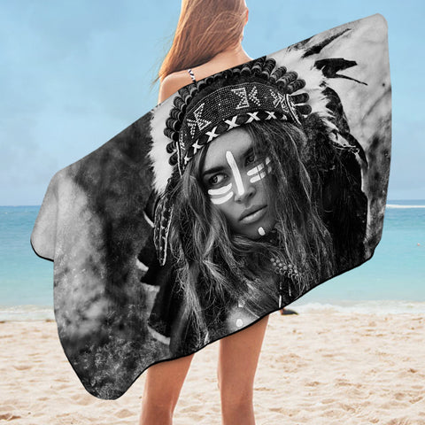Image of B&W Aboriginal Woman SWYJ3459 Bath Towel