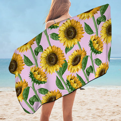 Image of Sunflower Monogram Pink Background SWYJ3471 Bath Towel