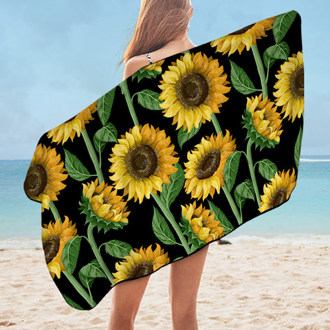 Image of Sunflower Monogram Black Background SWYJ3472 Bath Towel