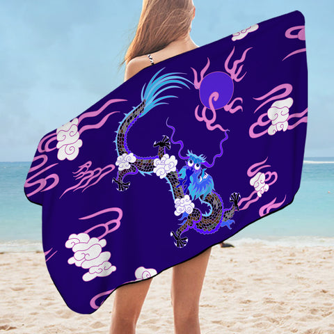 Image of Blue&Pink Asian Dragon and Cloud SWYJ3474 Bath Towel