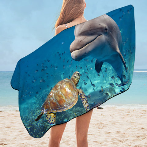 Image of Submarine Dolphin & Turtle SWYJ3582 Bath Towel