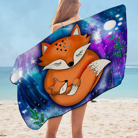 Image of Fox Family in Galaxy  SWYJ3593 Bath Towel