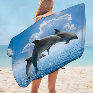 Dolphins Jumping Over Ocean  SWYJ3614 Bath Towel