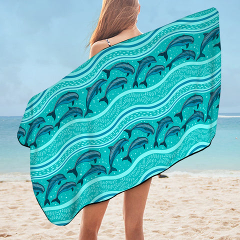 Image of Jumping Dolphins Mint Stripes SWYJ3650 Bath Towel