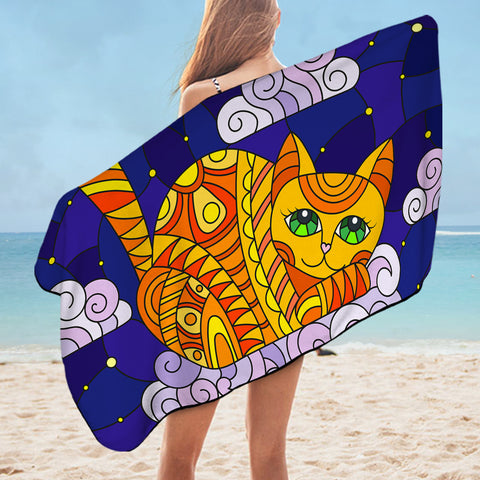 Image of Lying Yellow Aztec Cat SWYJ3658 Bath Towel