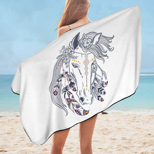 Female Dreamcatcher Horse Sketch SWYJ3694 Bath Towel
