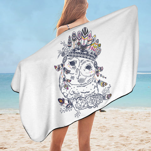 Image of Feather & Floral Owl Sketch SWYJ3695 Bath Towel