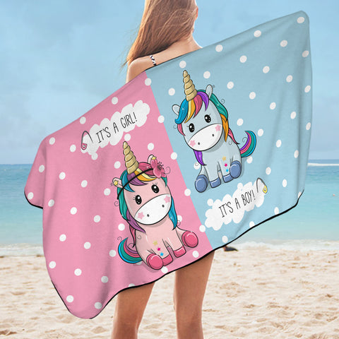 Image of Cute Girl & Boy Cartoon Unicorn SWYJ3744 Bath Towel