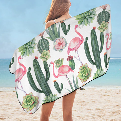 Image of Cactus FLower and Flamingos SWYJ3745 Bath Towel