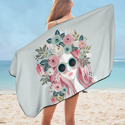 Image of Pretty Floral Girl Illustration SWYJ3748 Bath Towel