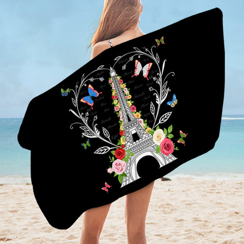 Image of Paris Butterfly and Floral Eiffel SWYJ3749 Bath Towel