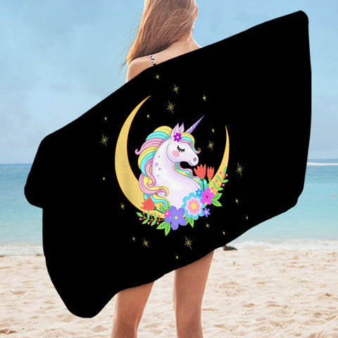 Image of Cute Half Moon Cartoon Unicorn SWYJ3762 Bath Towel