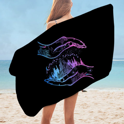 Image of Gradient Blue & Purple Night Forest in Hands  SWYJ3805 Bath Towel