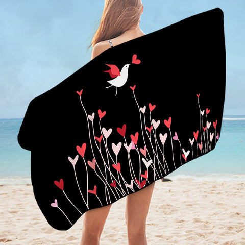 Image of Heart Flower in Black  SWYJ3806 Bath Towel