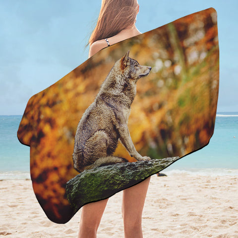 Image of Real Wolf in Forest SWYJ3807 Bath Towel