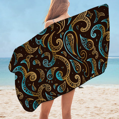 Image of Gold Bandana Pattern in Brown SWYJ3812 Bath Towel