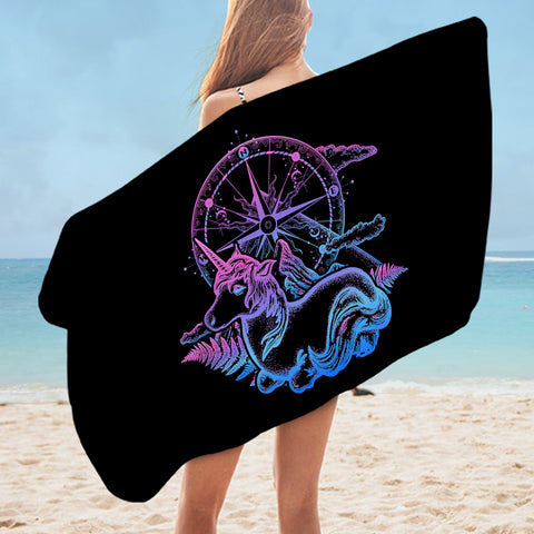 Image of Gradient Unicorn & Compass Sketch SWYJ3814 Bath Towel